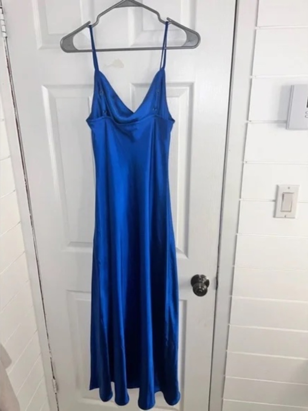 Audrey 3+1 Royal Blue Satin Midi Dress (Small) FLAW - Picture 6 of 10